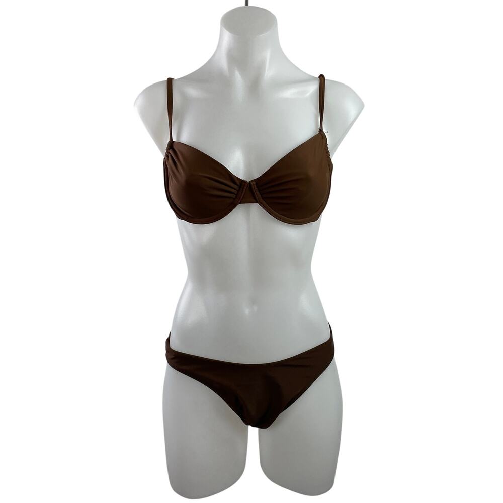 Abercrombie & Fitch Women's Brown Ruched Underwire Bikini Swimwear Set Size S/M